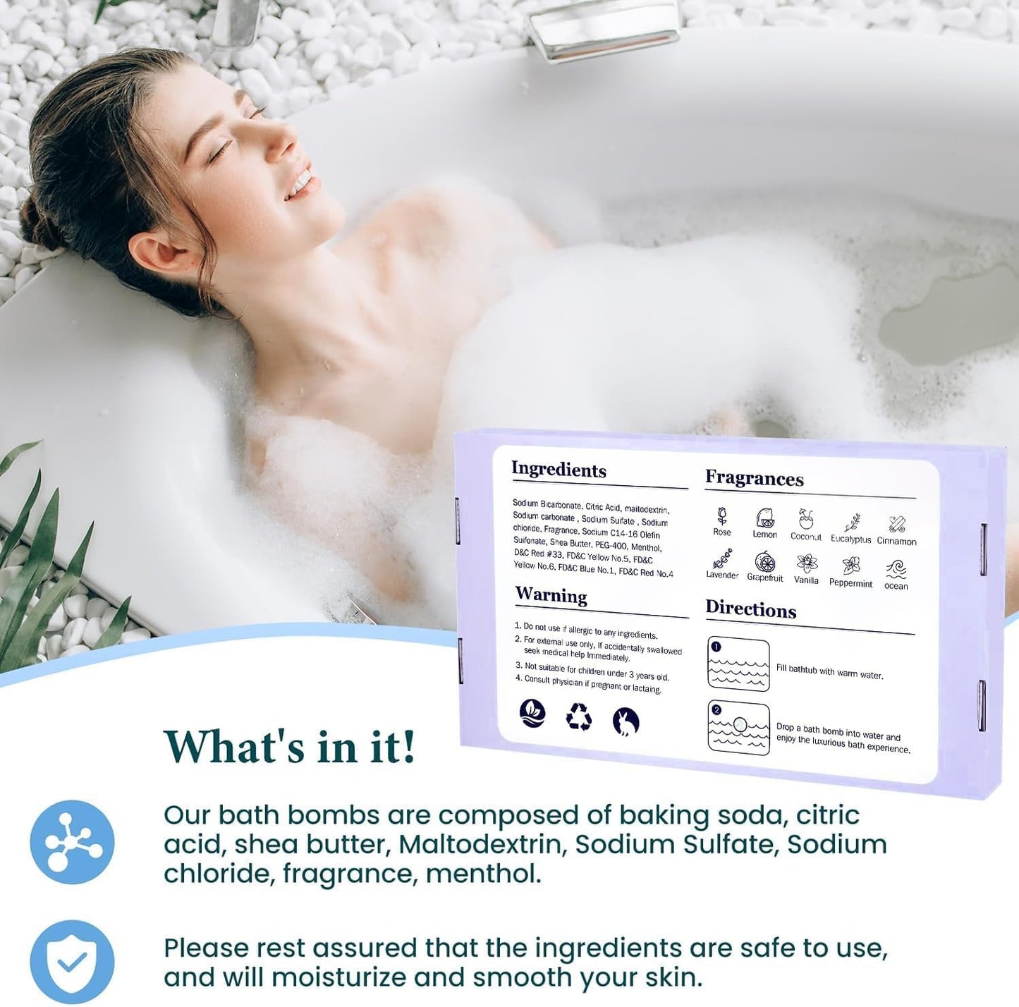 TranquilBliss Bath Bombs Set 50 PCS with 10 Rich Scents, Bath Bombs for Women, Natural Bubble Bombs with Shea Butter & Safe Oil, Ideal for Christmas, Birthday, Mother's Day Present (Purple)