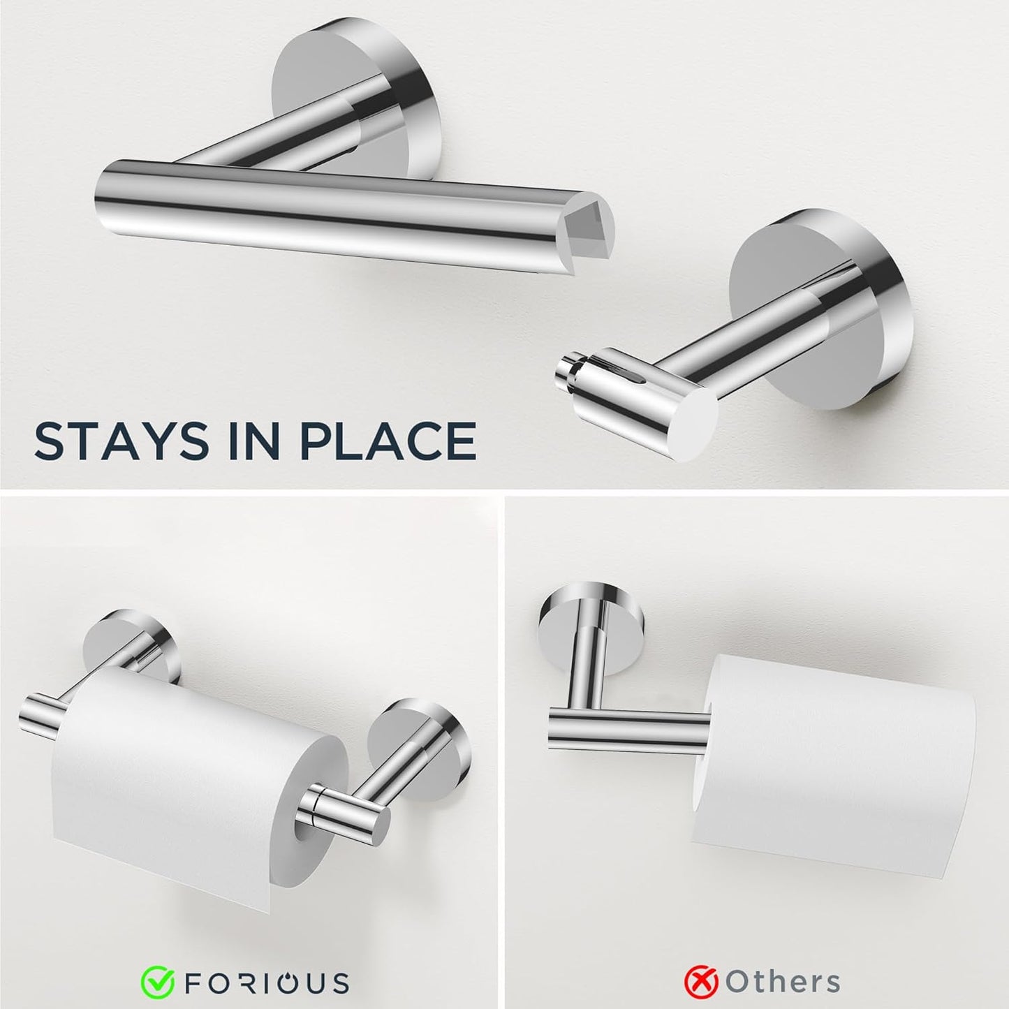 FORIOUS Bathroom Hardware Accessories Set, SUS304 Stainless Steel 24 Inch Towel Bar Set, Modern Towel Racks Holder for Bathroom Wall Mounted, 4 Pieces, Chrome