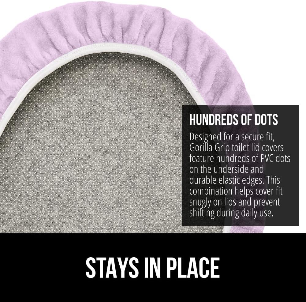 GORILLA GRIP Thick Memory Foam Bathroom Toilet Lid Seat Cover, Soft Velvet Topside, Machine Wash, Plush Cushioned Covers Fits Most Size Lids, Decorative Bath Room Accessories, 19.5x18.5, Light Purple