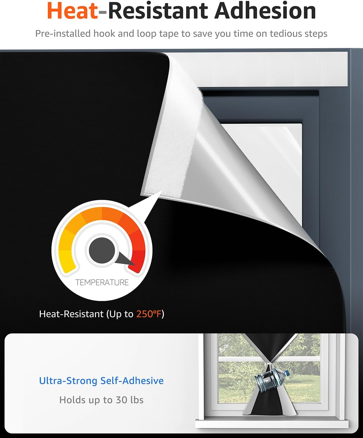 Sumobaby Blackout Curtains Portable 24"x48",No Drill Blackout Shades with Heat-resistant Hook&Loop Tapes,100% Blackout Window Cover,Thermal Insulated Blinds for Window in Various Scenes(1 Panel,Black)