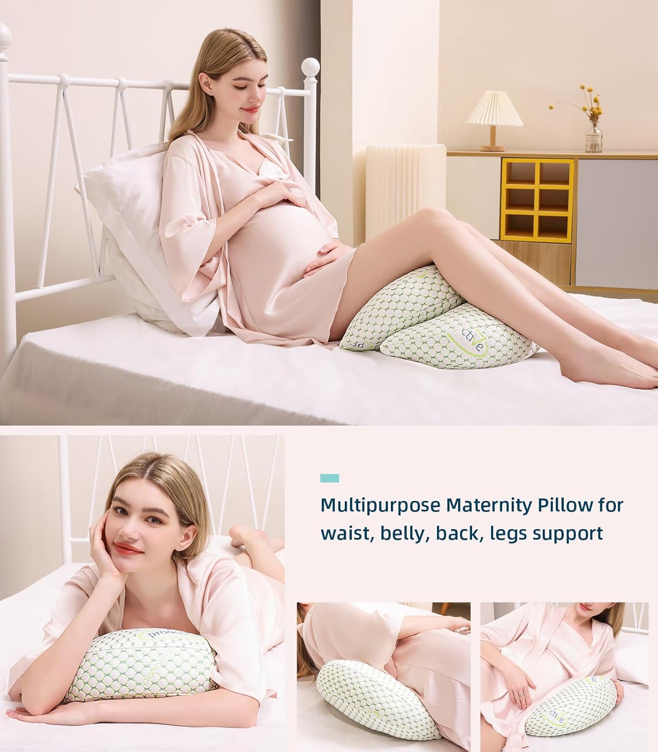 Pregnancy Pillow for Pregnant Women – Comfortable Maternity Pillow for Side Sleepers, Supports Back, Belly, HIPS, and Legs, with Removable & Adjustable Cover (Green, Plus)