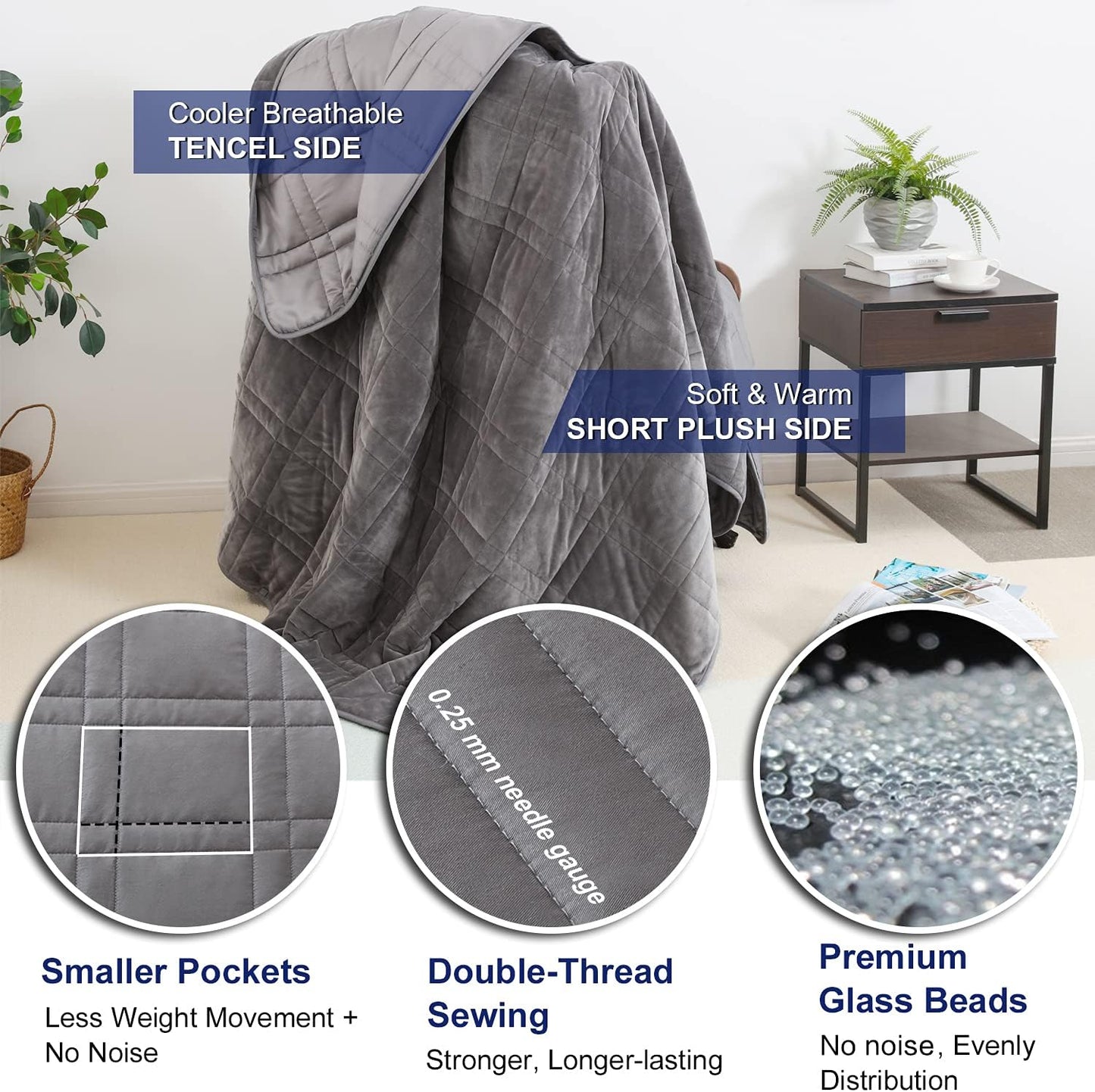 Reversible Weighted Blanket King Size 25lbs(88''x104'', All Season Use), Warm Short Plush and Cool Tencel Fabric Double-Sided Weighted Blanket California King Size for Couples - Carry Bag Included