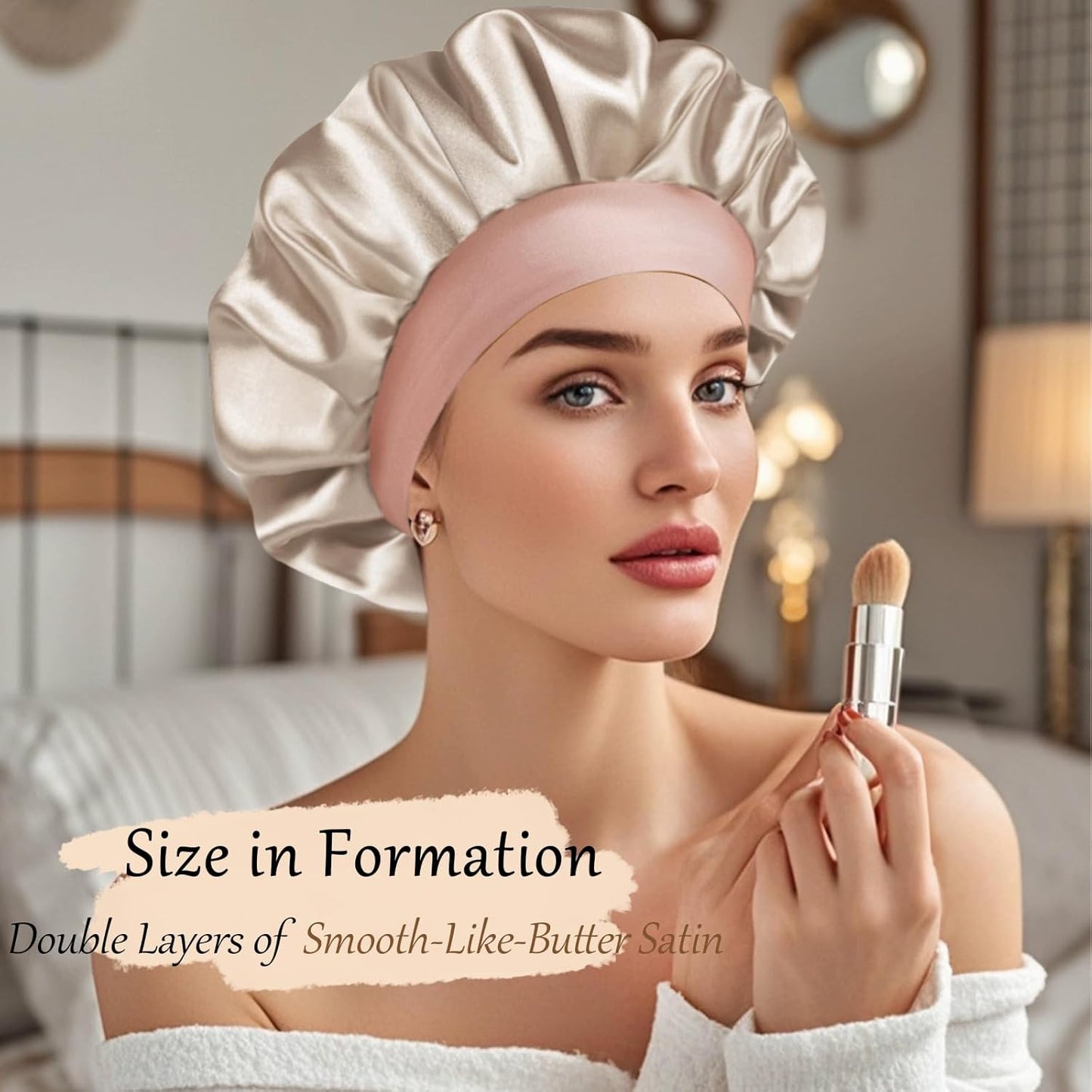 Satin Silk Bonnet for Sleeping, Soft Satin Lined Hair Bonnet for Women, Double Layer Sleep Nightcap