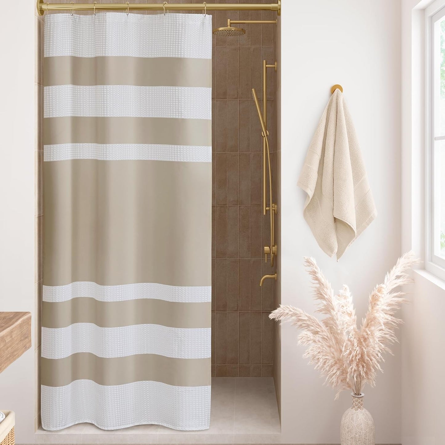 Madison Park Shower Curtain Spa Waffle Weave Stall Shower Curtain for Bathroom 3M Scotchgard Moisture Management, Spa Quality Modern Shower Curtains for Bathroom, Stall 36x72'' Taupe
