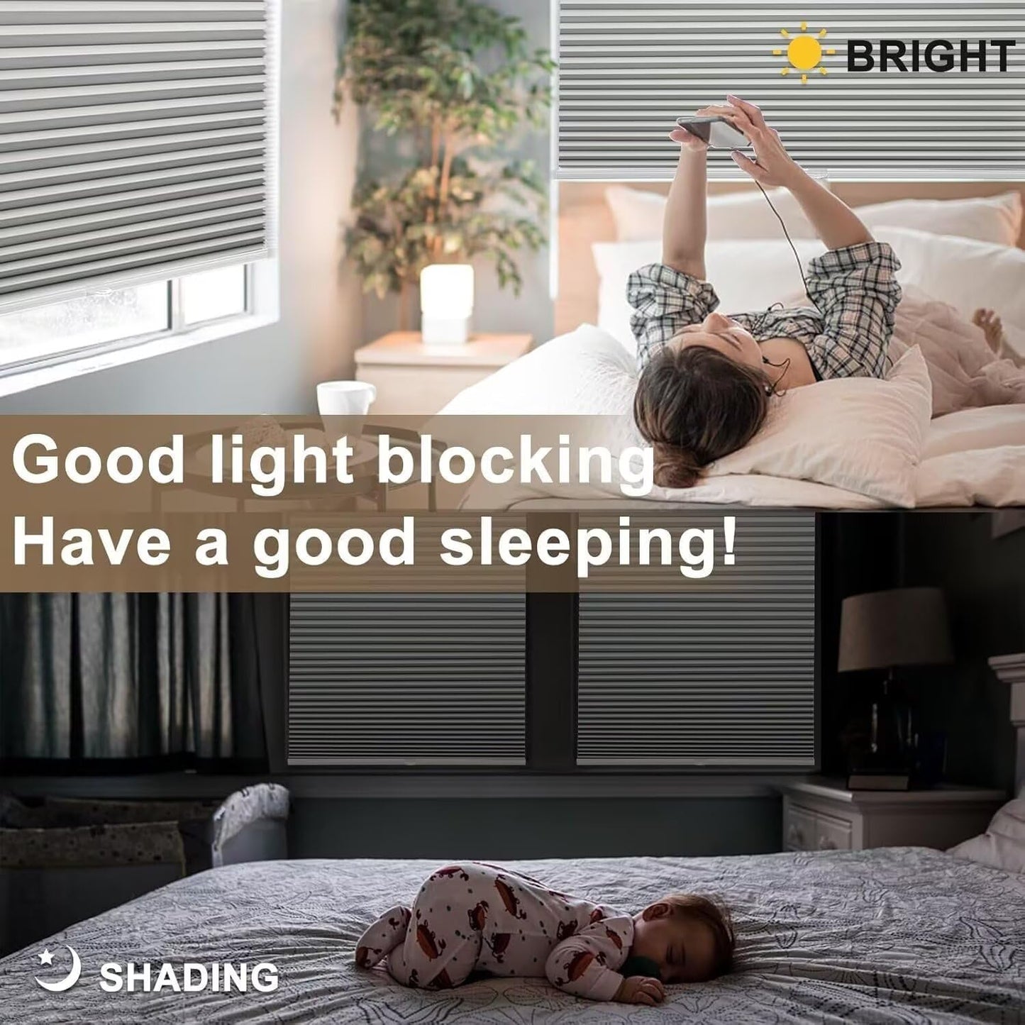 MYshade 1.5-Inch Cellular Cordless Blackout Shades,Thermal Insulating Noise Reducing Waterproof Blinds,Honeycomb Window Treatments for Indoor Light Control (Grey-21 W x 50" H)