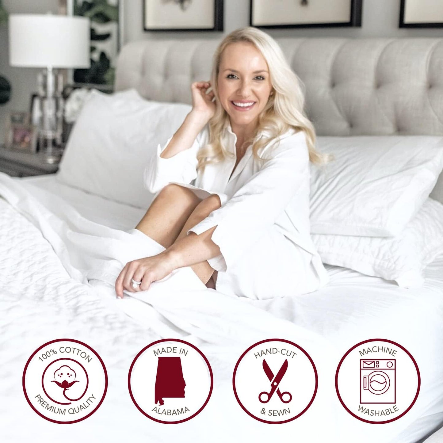 Red Land Cotton Luxury Sheet Set | 100% American Grown Cotton Basics | Premium Hotel Ultra-Soft Lightweight 4 Piece USA Made Deep Pocket Fitted, Flat Sheet, & pillowcases Percale Weave (Twin XL/White)