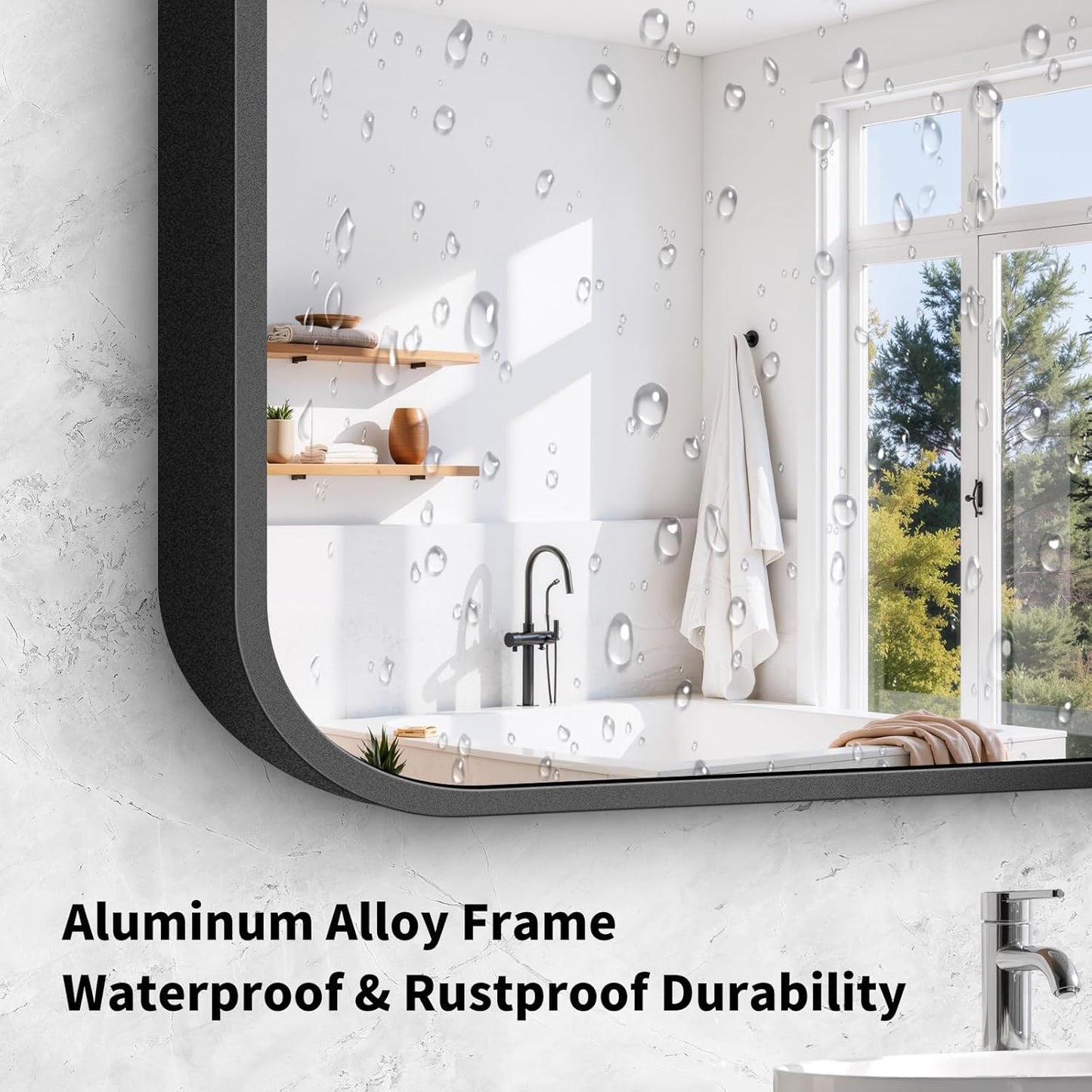 Koonmi Black Framed Bathroom Mirror - 36x60 Inch Shatterproof Tempered Glass Vanity Mirror for Bathroom Sink, Wall Mounted with Matte Aluminum Alloy Frame, No Distortion, Modern Decor