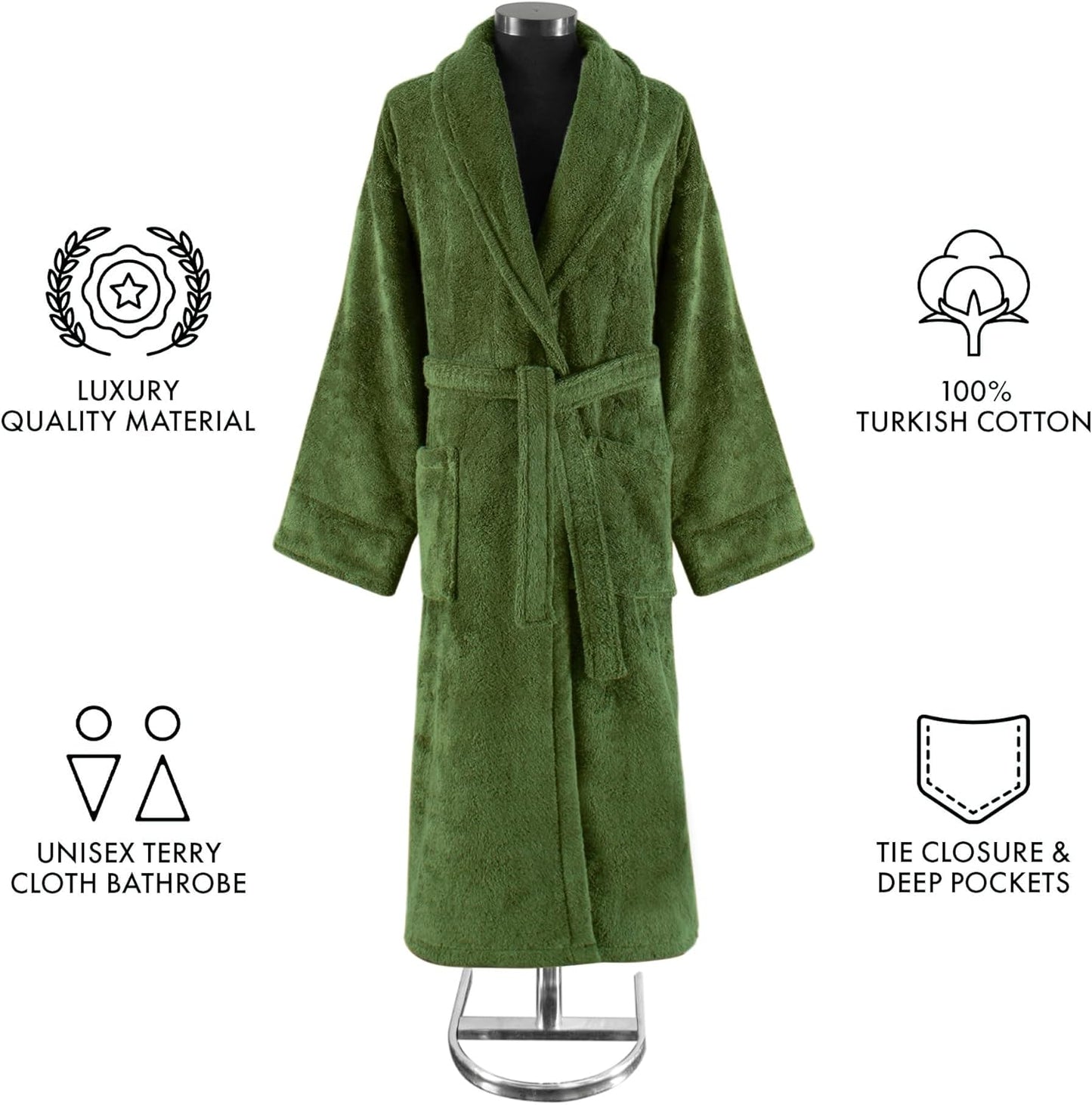 Classic Turkish Towels CTT Premium 100% Turkish Cotton Terry Cloth Bath Robe for Women & Men, Soft & Plush Long Unisex Robe