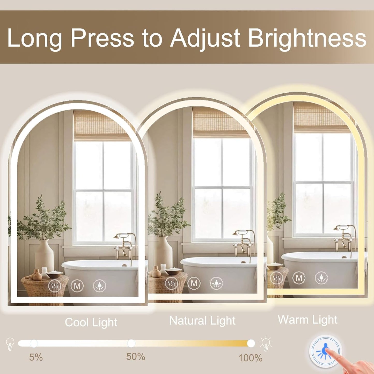 LED Bathroom Mirrors with Lights 30"x40" Arched Mirror for Wall,Led Vanity Mirror, Anti-Fog,LED Mirrors with Front Light and Backlit, Anti-Fog, Dimmable, 3 Color, Shatterproof, Touch Sensor