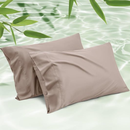 Bedsure King Size Pillow Cases Set of 2, Cooling Pillow Cases King, Rayon Derived from Bamboo Taupe Pillowcases, Breathable & Silky Soft Cool Bedding Pillow Covers with Envelope Closure, 20x36 Inches