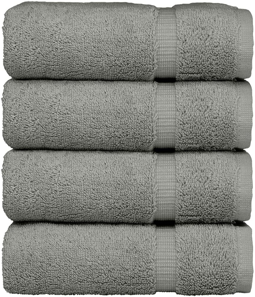 Luxury Hotel & Spa Ultra Soft Hand Towels 100% Turkish Cotton - Gray - Set of 4