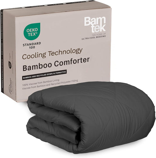 100% Viscose Derived from Bamboo Comforter, Cooling Comforter, Duvet Insert, Breathable, Extra Fluffy, Lightweight Comforters, Charcoal - Oversized King
