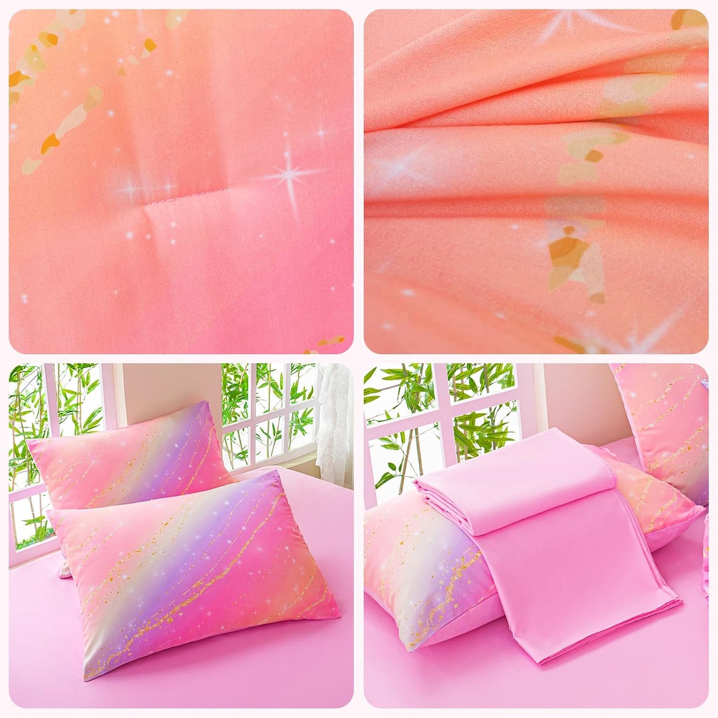 Rainbow Bedding Set Full Size – 7 Piece Reversible Girls Comforter with Deep-Pocket Sheet, Gradient Galaxy Design, Whole-Piece Filling, Machine Washable Bed-in-a-Bag for Kids Room Makeover & Gifts