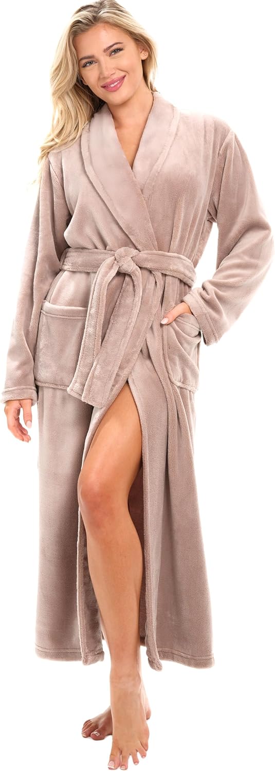 Alexander Del Rossa Plush Robe for Women, Long Fleece Winter Bath Robe, Plus Size