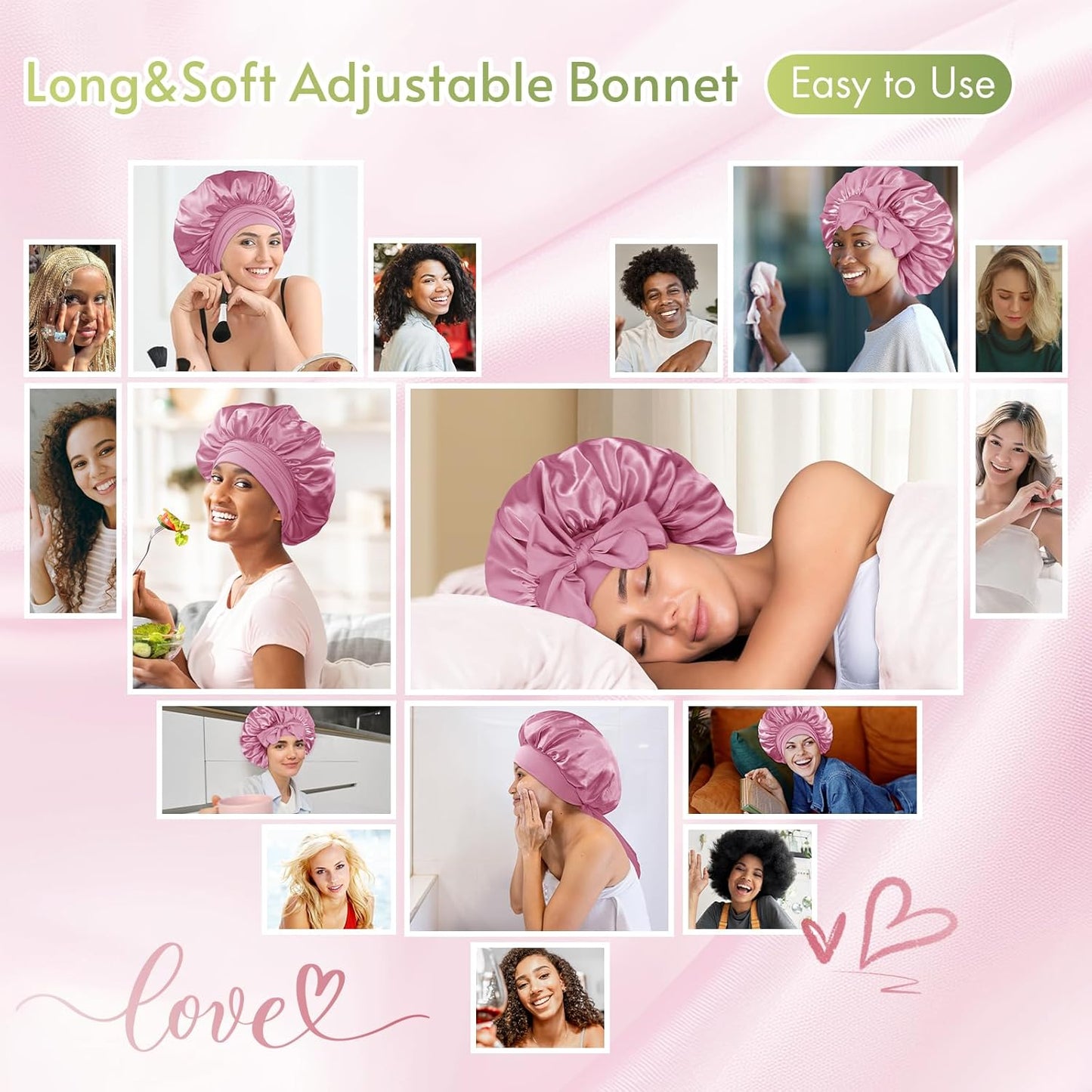 Bonnet Queen Silk Bonnet Satin Bonnet with Tie Band Hair Bonnet for Sleeping Night Sleep Hat for Women