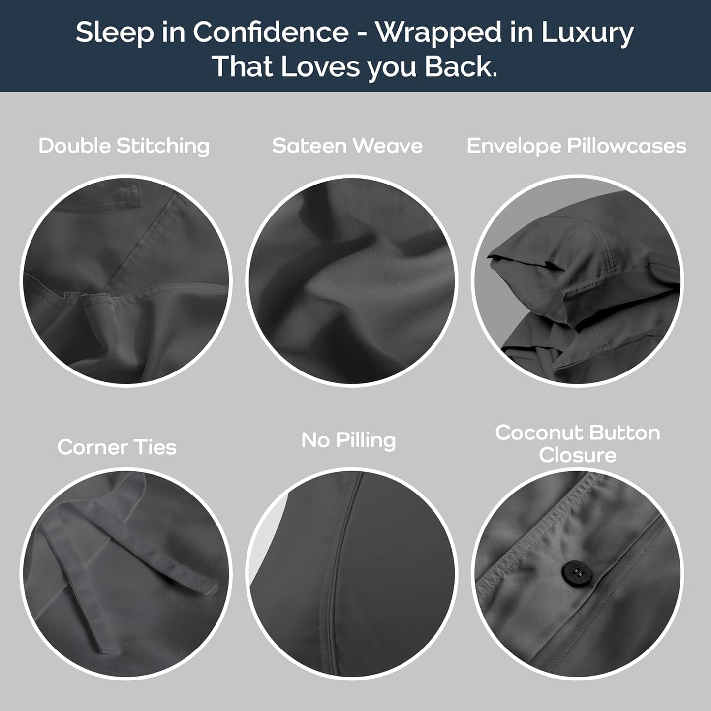 Olive + Crate Tencel Eucalyptus Cooling Duvet Cover Set - Hypoallergenic, Lyocell Tencel Duvet Cover - Temperature Regulating with Hidden Button Closure & Corner Ties - California King [Charcoal]