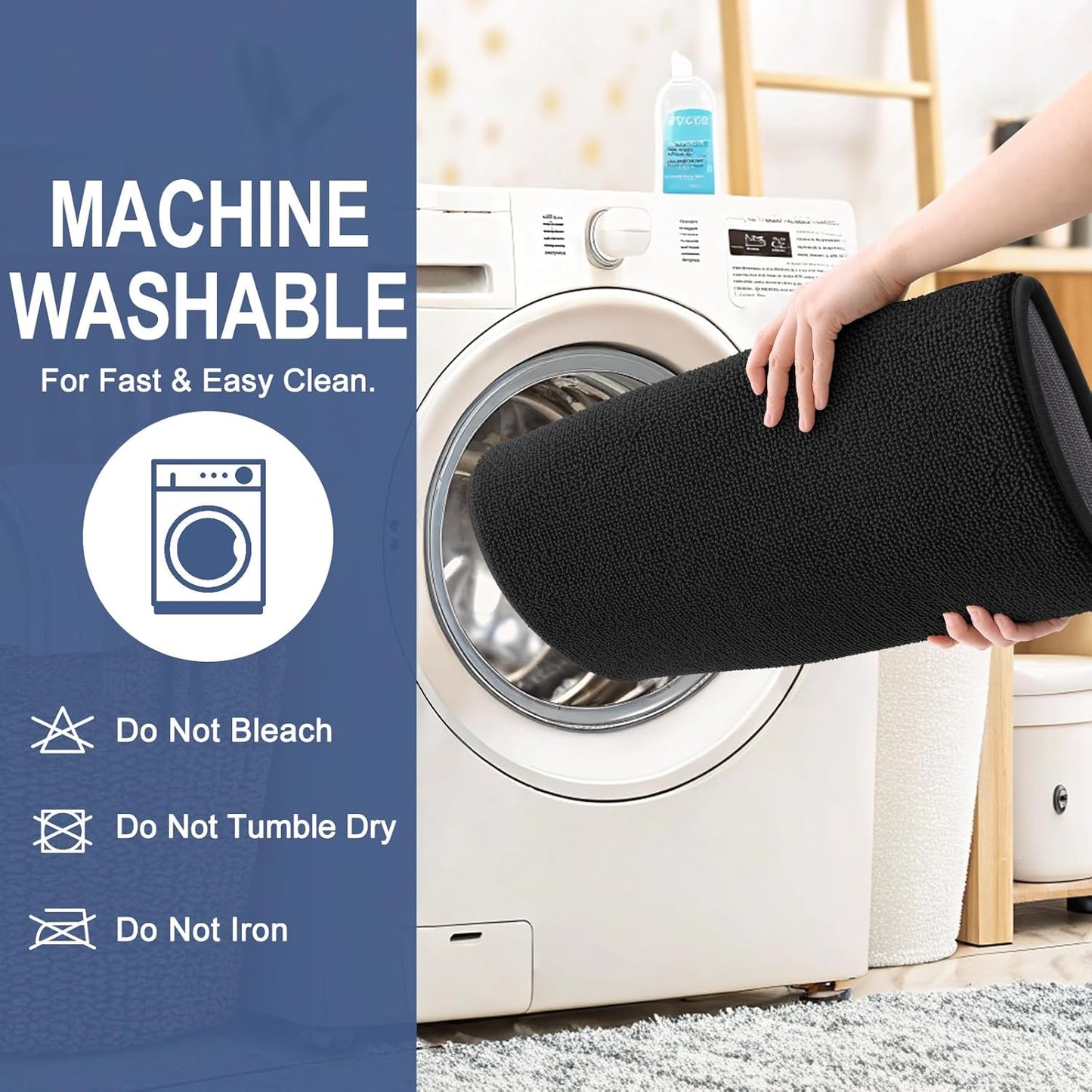 OLANLY Thick Memory Foam Bath Mat Rug 47x24, Extra Soft Absorbent Bathroom Rug, Quick Dry Bath Mats, Non-Slip, Machine Washable Carpet for Bathroom, Tub and Shower, Home Decor Accessories, Black