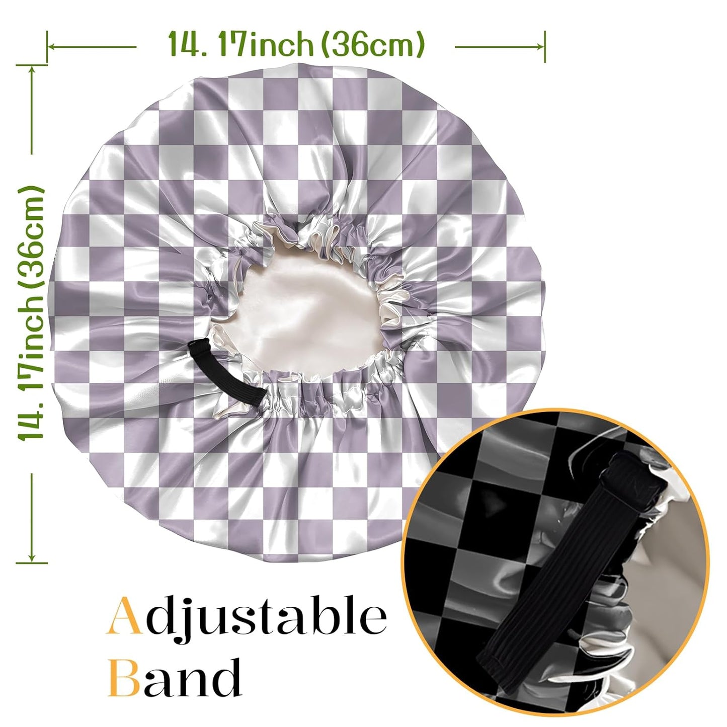 2 PCS Bonnets for Women Girls Satin Hair Bonnet Silk Adjustable Elastic Double Layer Hair Wrap Sleep Cap Comfort Cute-Purple Black Checkered