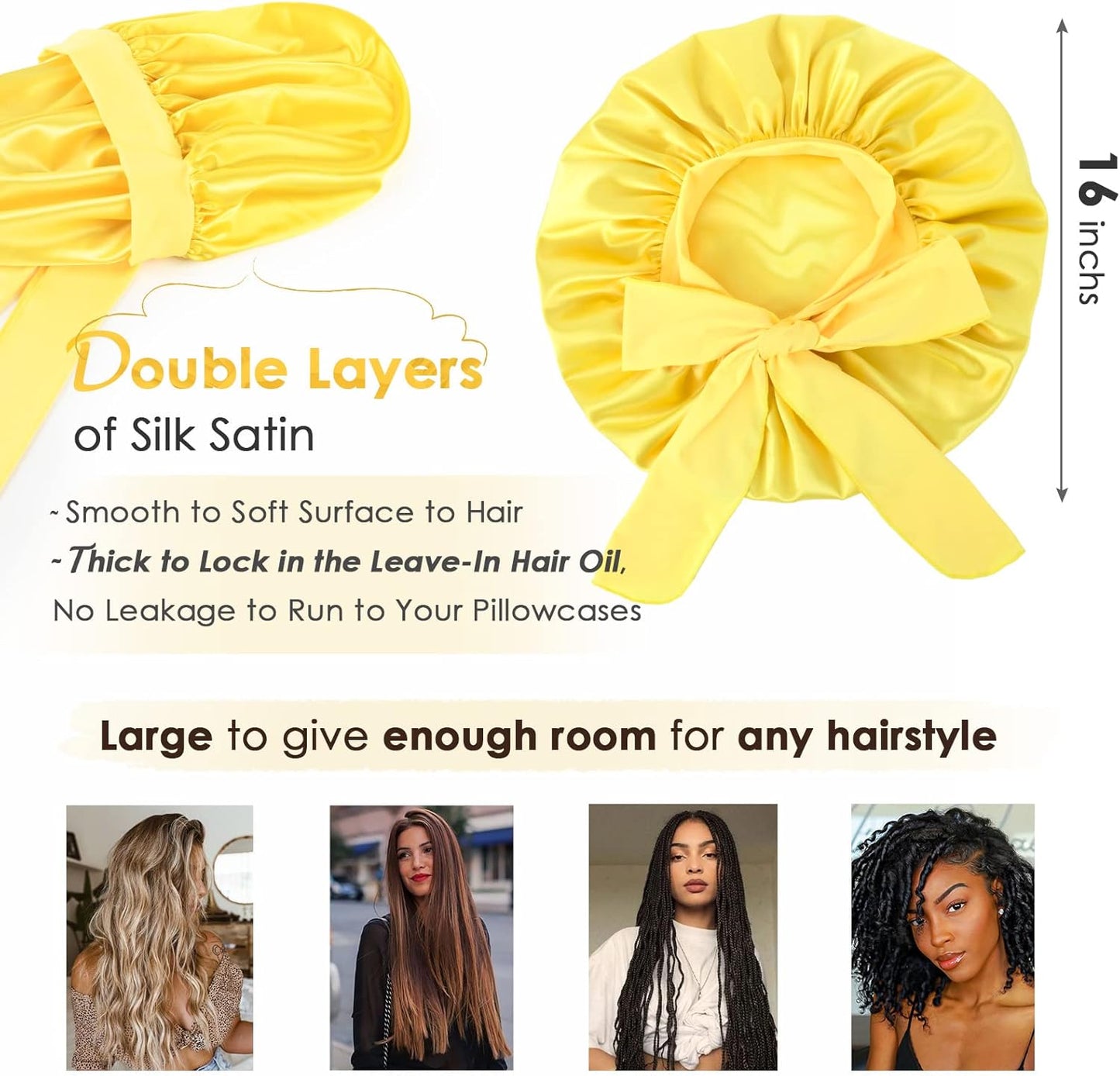 YANIBEST Silk Bonnet for Sleeping Women Adjustable Double Layer Satin Bonnet Reduce Friction Prevent Frizz Natural Curly Hair