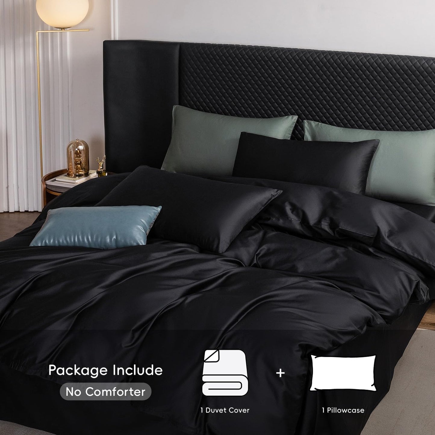 MooMee Duvet Cover Set 100% Extra Long Staple Cotton 600 Thread Count Silky Sateen Smooth Luxury Soft Breathable Durable Hotel Quality Bedding, 2 Pieces (Black,Twin 68"x90")