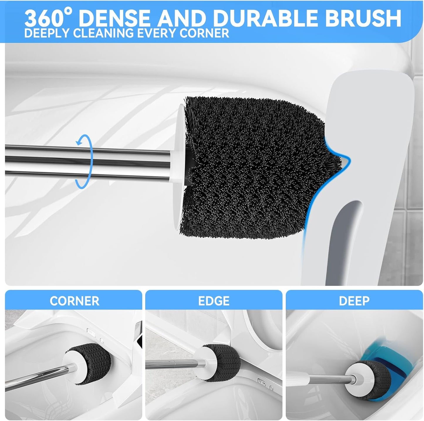 TRENTI Toilet Brush, Toilet Brush and Holder Set, Bristles Toilet Bowl Brush Head with Ventilated Holder, Wall Mounted Compact Toilet Brush Set for Bathroom Deep Cleaning (2, White)