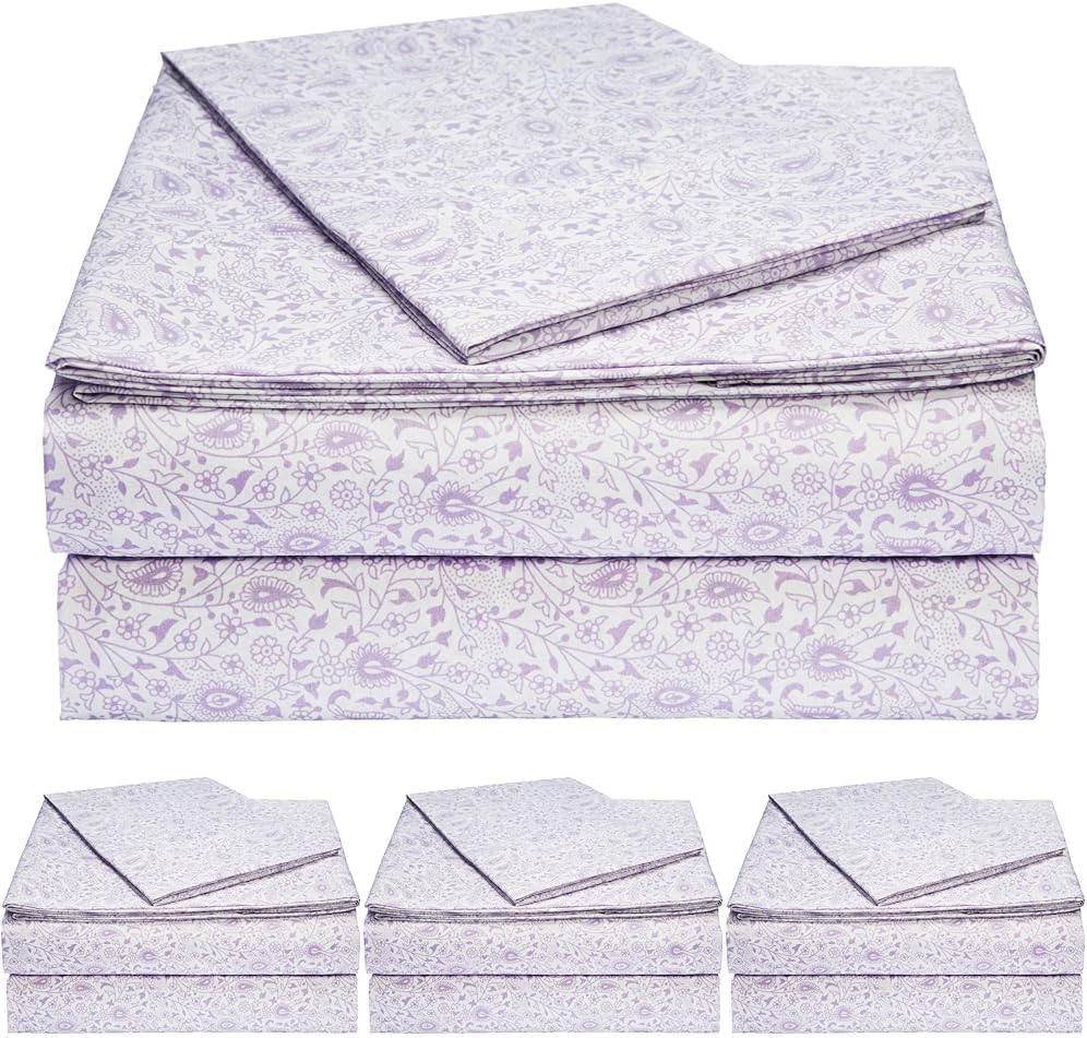 Amazon Basics Lightweight Super Soft Easy Care Microfiber Bed Sheet 3 Piece Set with 14" Deep Pockets - Twin XL, Lavender Paisley (Pack of 4)