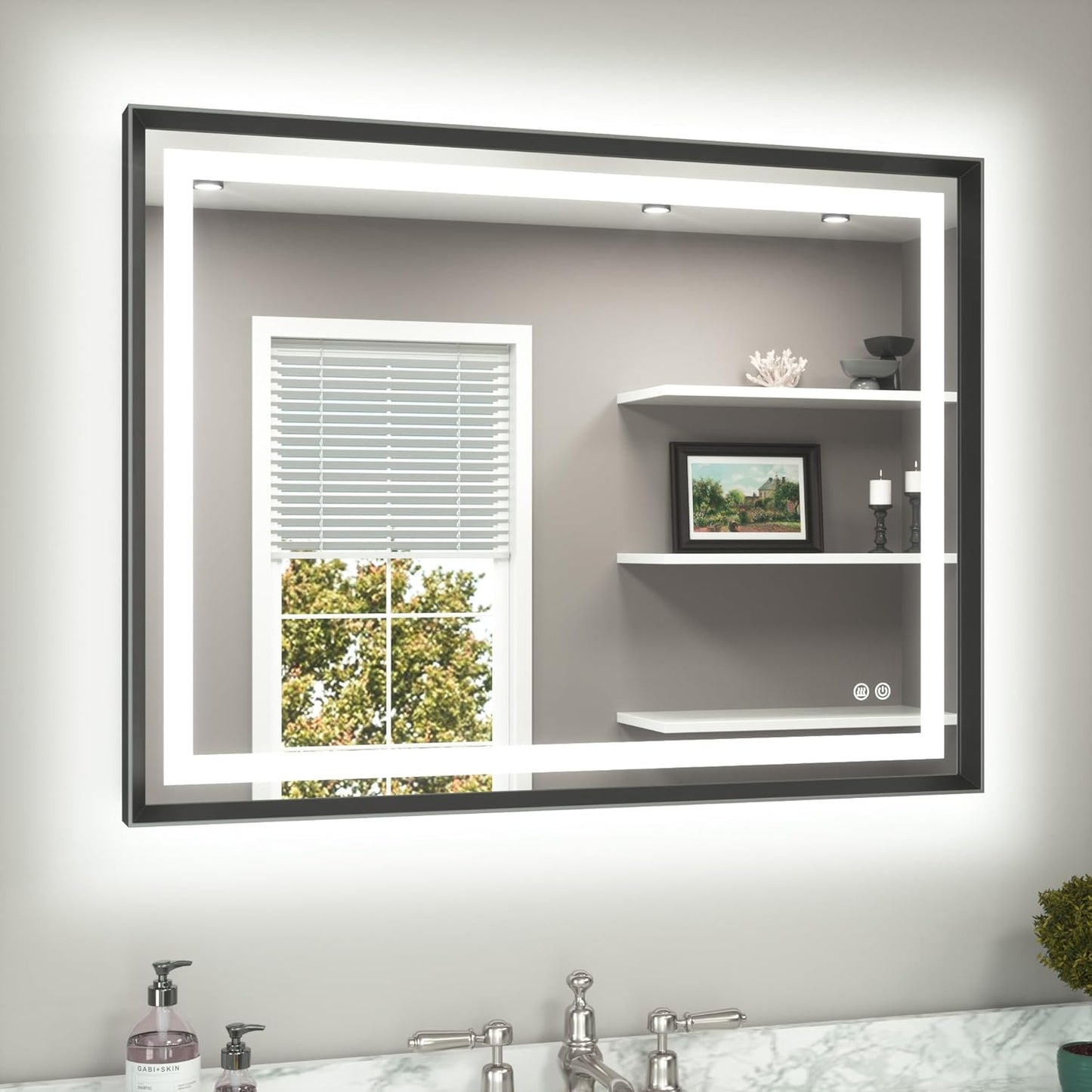 TETOTE 40 x 30 Bathroom Mirror Brushed Black Metal Frame Frontlit & Backlit Vanity Mirror 3 Colors White/Warm/Natural Stepless Dimmable Anti-Fog Bathroom Mirrors for Vanity Wall-Mounted