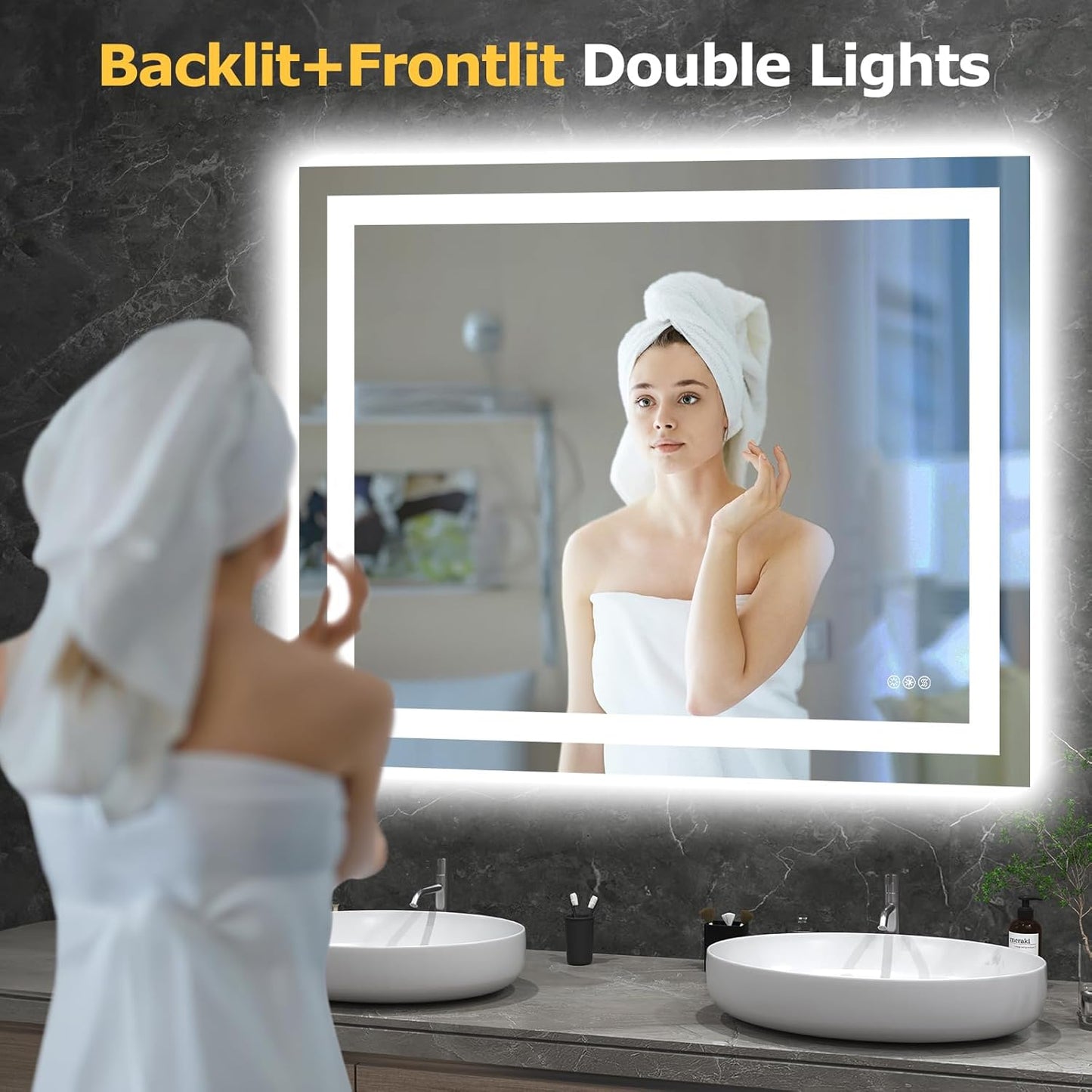 40X32 LED Bathroom Mirror with Lights, Anti-Fog, Dimmable, Backlit + Front Lit, Smart Bathroom Vanity Mirror, Memory Function, Shatterproof, Tempered Glass (Horizontal/Vertical)