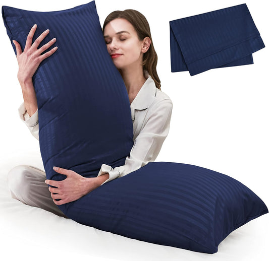 ELNIDO QUEEN Body Pillow for Adults-with Navy Blue Stripe Cover, Full Body Pillow Insert for Side Sleeper, Long Bed Pillow for Sleeping(20 x 54 Inch)