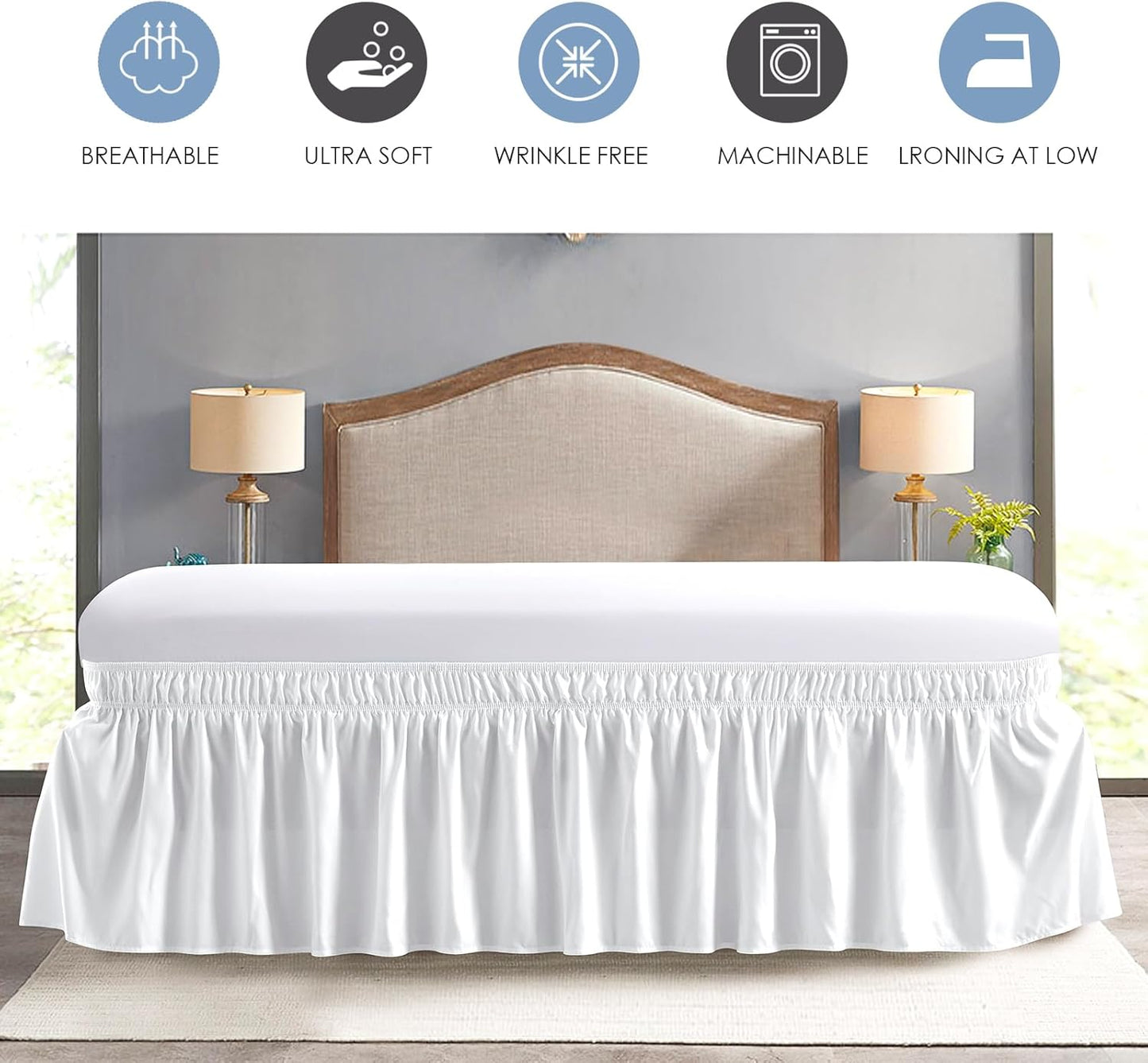 FreshCulture Full Bed Skirt, Elastic Wrap Around Bed Skirt Full Bed, Easy Fit with 18-Inch Tailored Drop, Hotel Quality Dust Ruffle for Full Size Bed, Bed Skirt Full Size (White)
