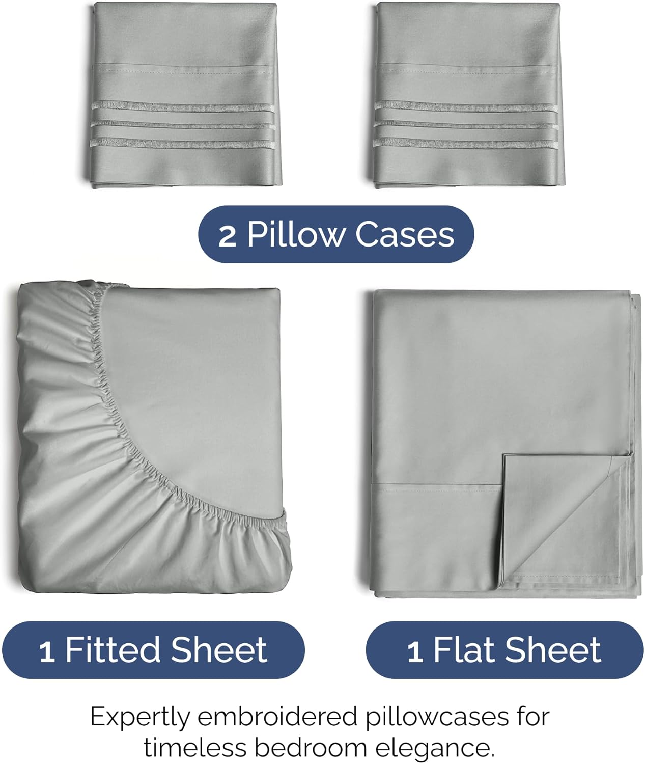 Cal King Size 4 Piece Sheet Set - Extra Soft, Breathable and Cooling Sheets - Hotel Luxury Bed Sheets for Women & Men - Deep Pockets, Easy-Fit and Wrinkle-Free - Light Slate Grey Oeko-Tex Bed Sheets
