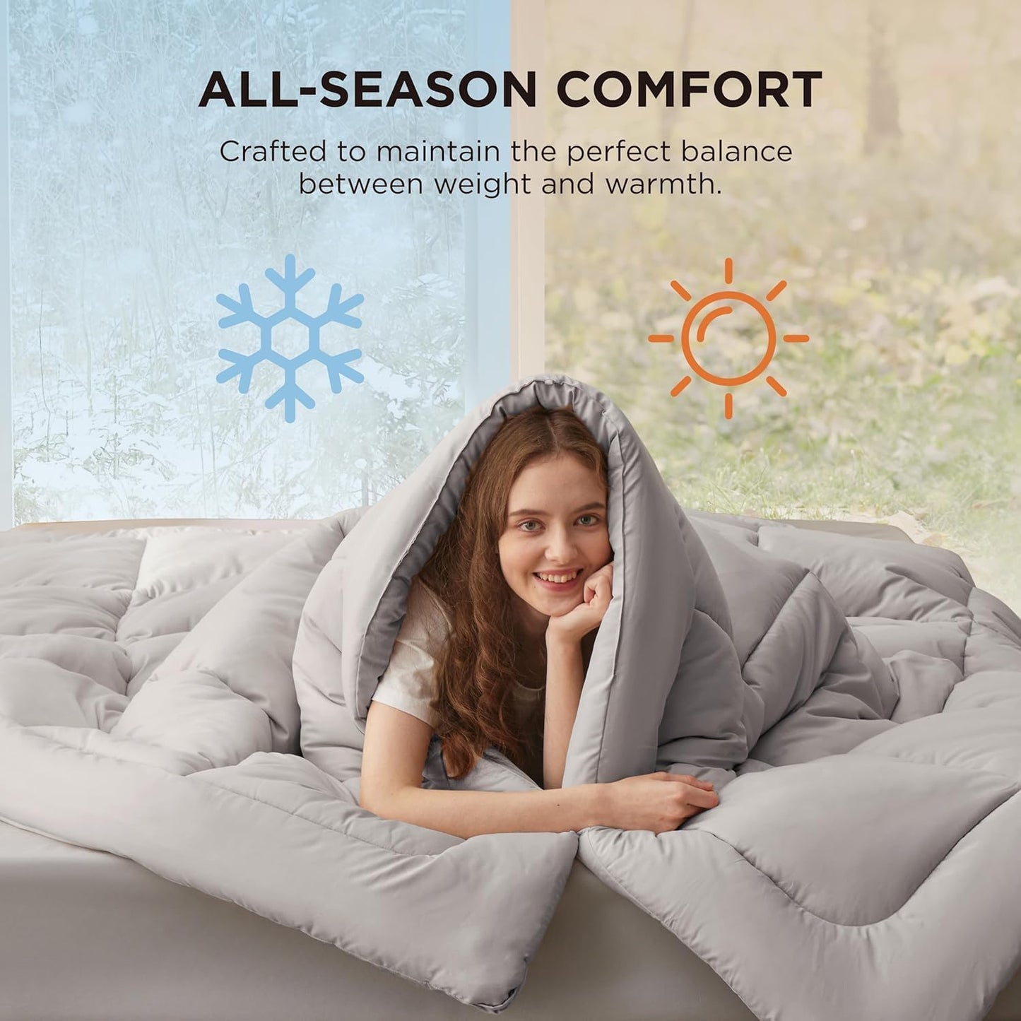 Bedsure Comforter Duvet Insert - Quilted Comforters Alaskan King, All Season Duvet, GentleSoft Down Alternative Bedding, with 8 Tabs, Gifts for Women/Men, Light Grey,Alaskan King 130x120 Inch