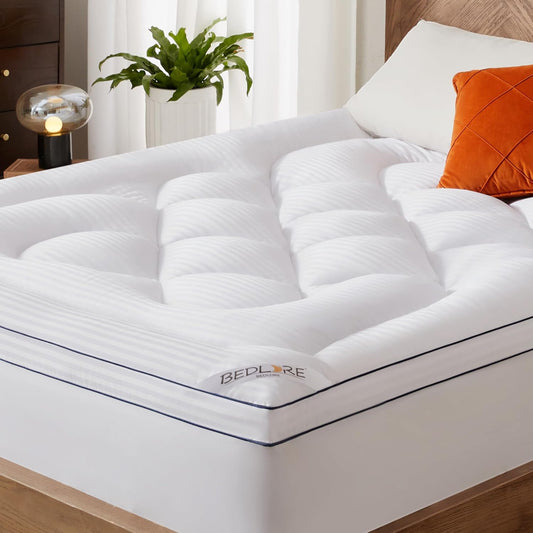 BEDLORE Full Mattress Topper, Thick Pillow Top Pad for Back Pain Relief, Cooling Soft Mattress Cover with Deep Pockets 6-15 inch