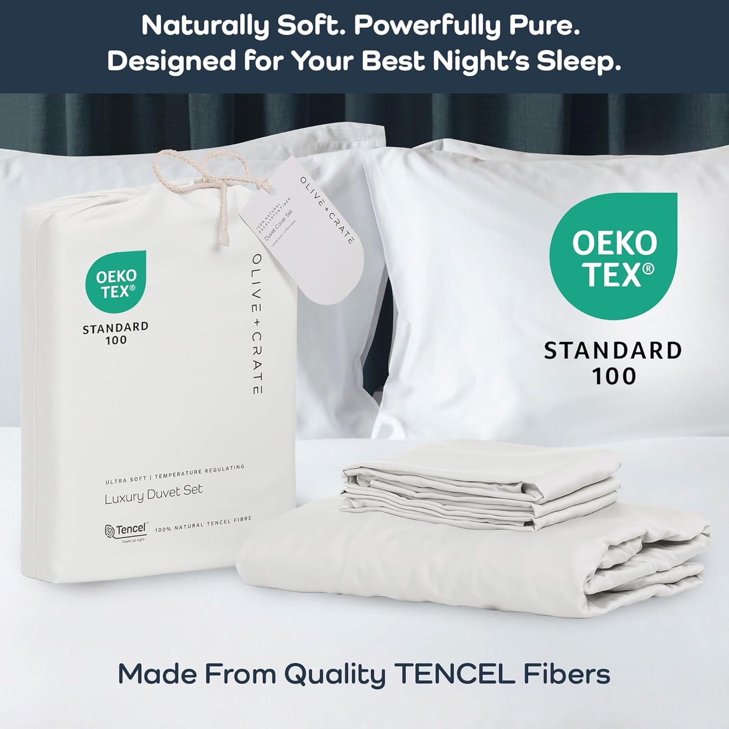 Olive + Crate Tencel Eucalyptus Cooling Duvet Cover Set - Hypoallergenic, Lyocell Tencel Duvet Cover - Soft, Temperature Regulating with Hidden Button Closure & Corner Ties - Queen Size [White Snow]
