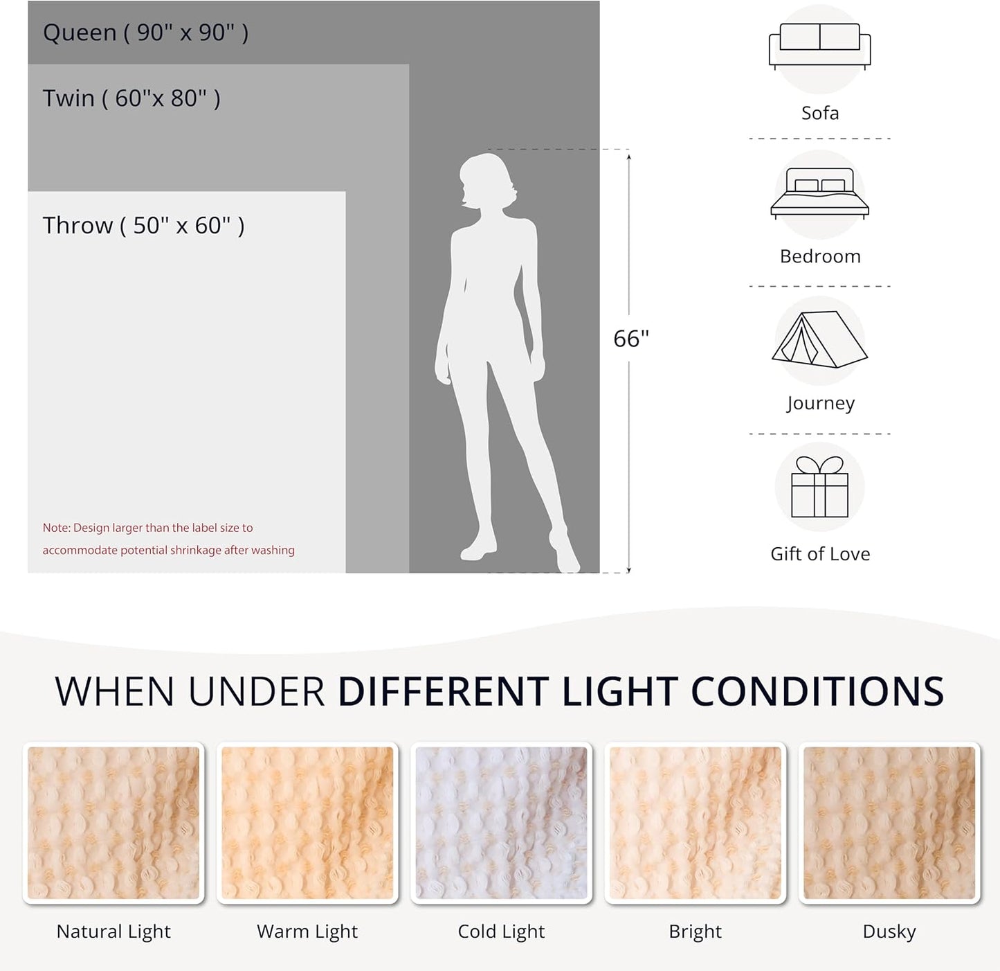 EGOHOME 100% Cotton Throw Blanket for Couch,Cotton Waffle Weave Blanket for All Seasons,Soft Lightweight Breathable Jacquard Dual-Tone Textured Blanket-Banana Cream,50 x 60 Inches