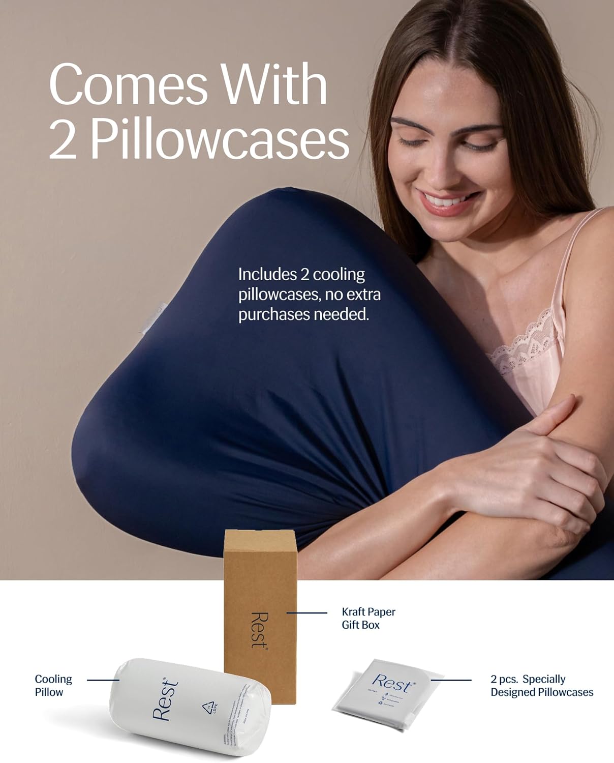 REST® Evercool® Cooling Pillow, Instant Cool-to-Touch Shell Fabric & Breathable Silicone Sponge Core for All-Night Temperature Regulation & Ergonomic Support, High, Midnight Blue