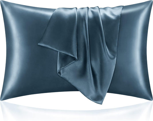BEDELITE Satin Pillowcase for Hair and Skin, Super Soft and Cooling Similar to Silk Pillow Cases 2 Pack with Envelope Closure, Gift for Women Men(20"x36" King Size, Bluesteel)