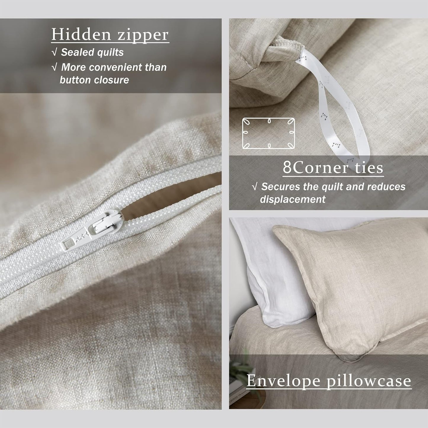 XZ XIFA Linen Duvet Cover California King, 100% Washed French Flax Linen Bedding Set with Zipper Closure, Cooling & Textured Bed Sets for Hot Sleepers(1 Duvet Cover, 2 Pillowcases)