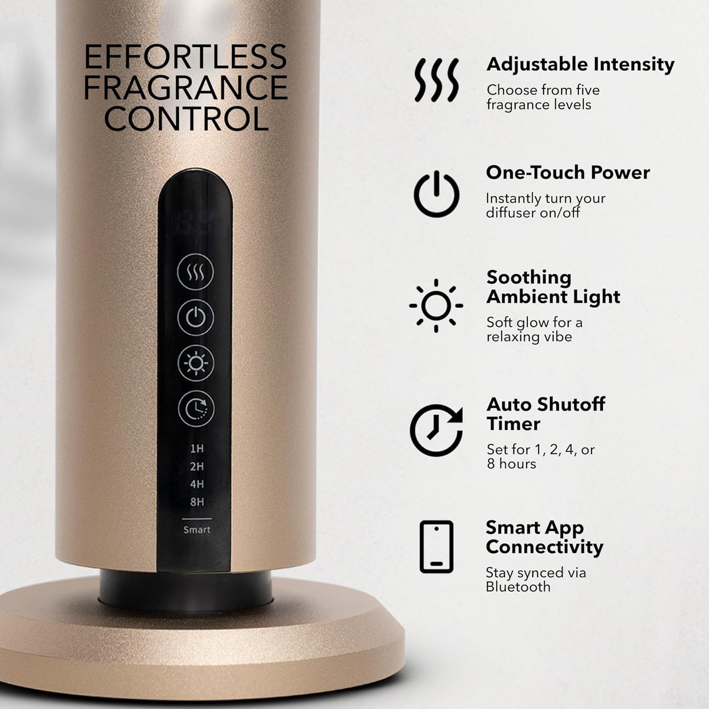 Breeze Diffuser for Home, Office & Spa, Scent Diffuser with Timing Controls, Wireless, Bluetooth Enabled, Safe for Pets & Kids, 1200 Sq Ft Coverage, No Residue, Gold (Oil Sold Separately