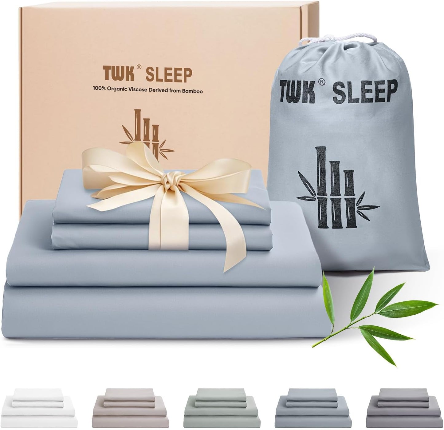 TWK Luxury Sheet Set, Genuine 100% Viscose Derived from Bamboo, Cooling & Breathable, Silky Soft, Bedding Sheets & Pillowcases (Sterling Blue, Full)