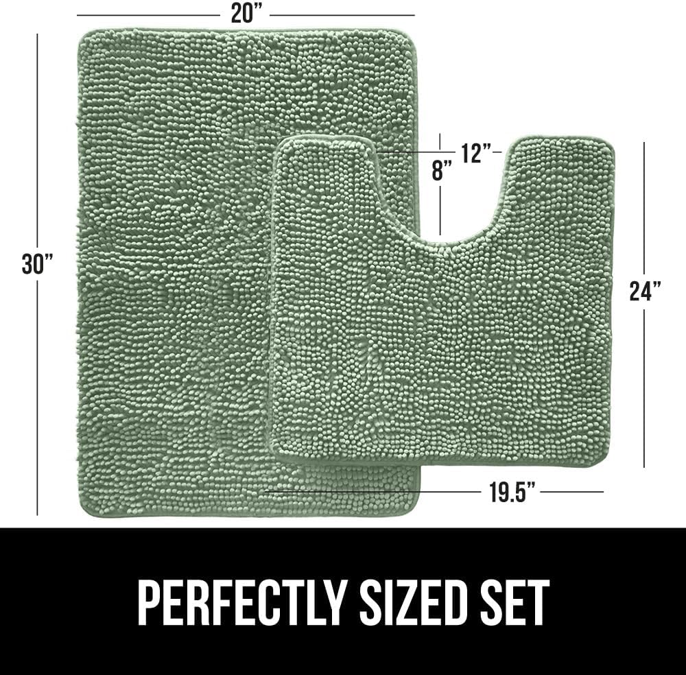 GORILLA GRIP Bathroom Rug Sets, Soft Chenille 2 Piece Area Rugs Set, Toilet Base Mat and 30x20 Carpet, Absorbent Microfiber Washable Mats Dry Quickly, Home Décor and Bath Room Accessories Sage Green