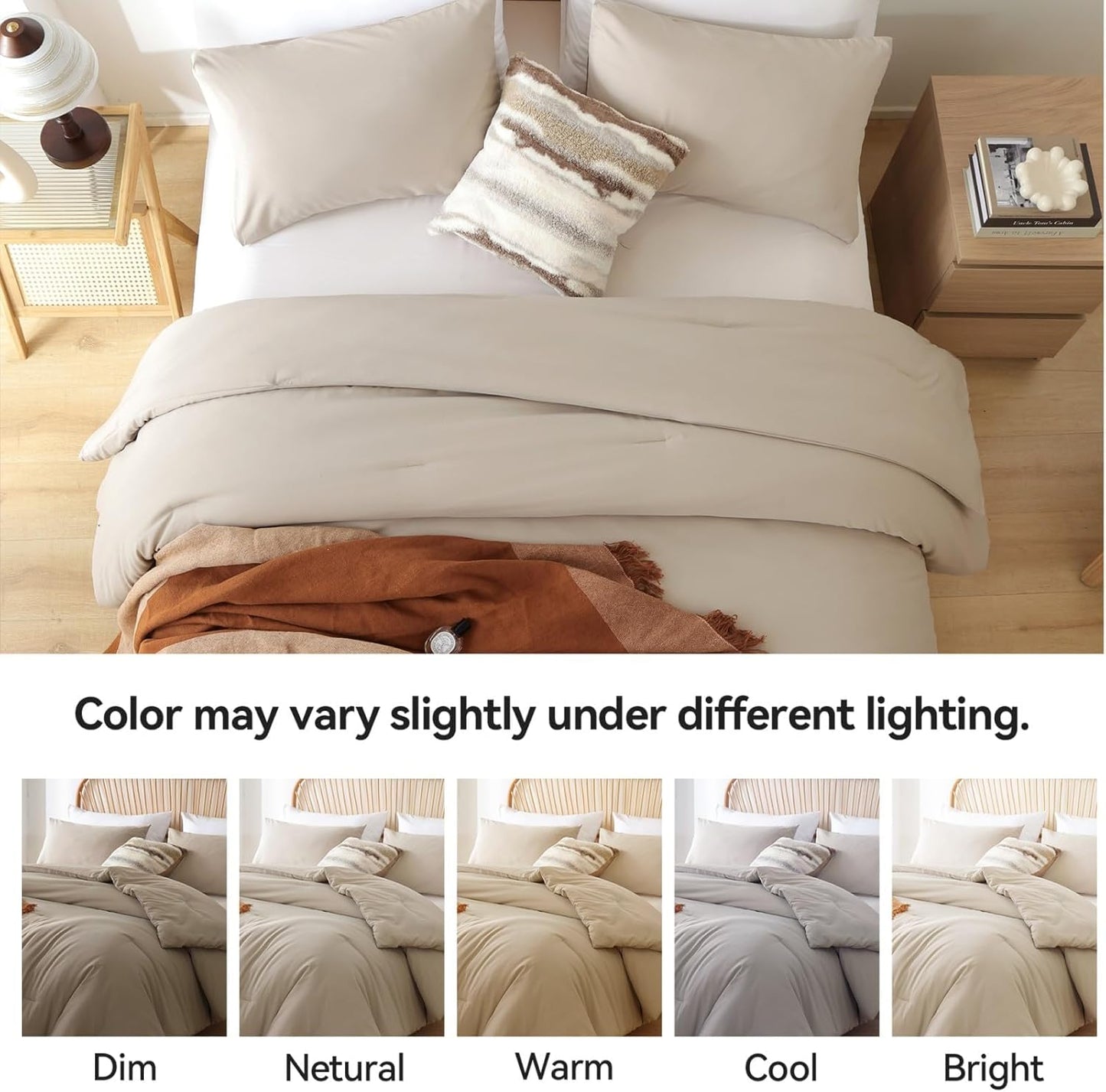 ROSGONIA Oversized Queen Comforter Light Khaki, 3pcs (1 Comforter & 2 Pillowcases) Lightweight Oversized Queen Comforter Sets Bedding Blanket Quilts