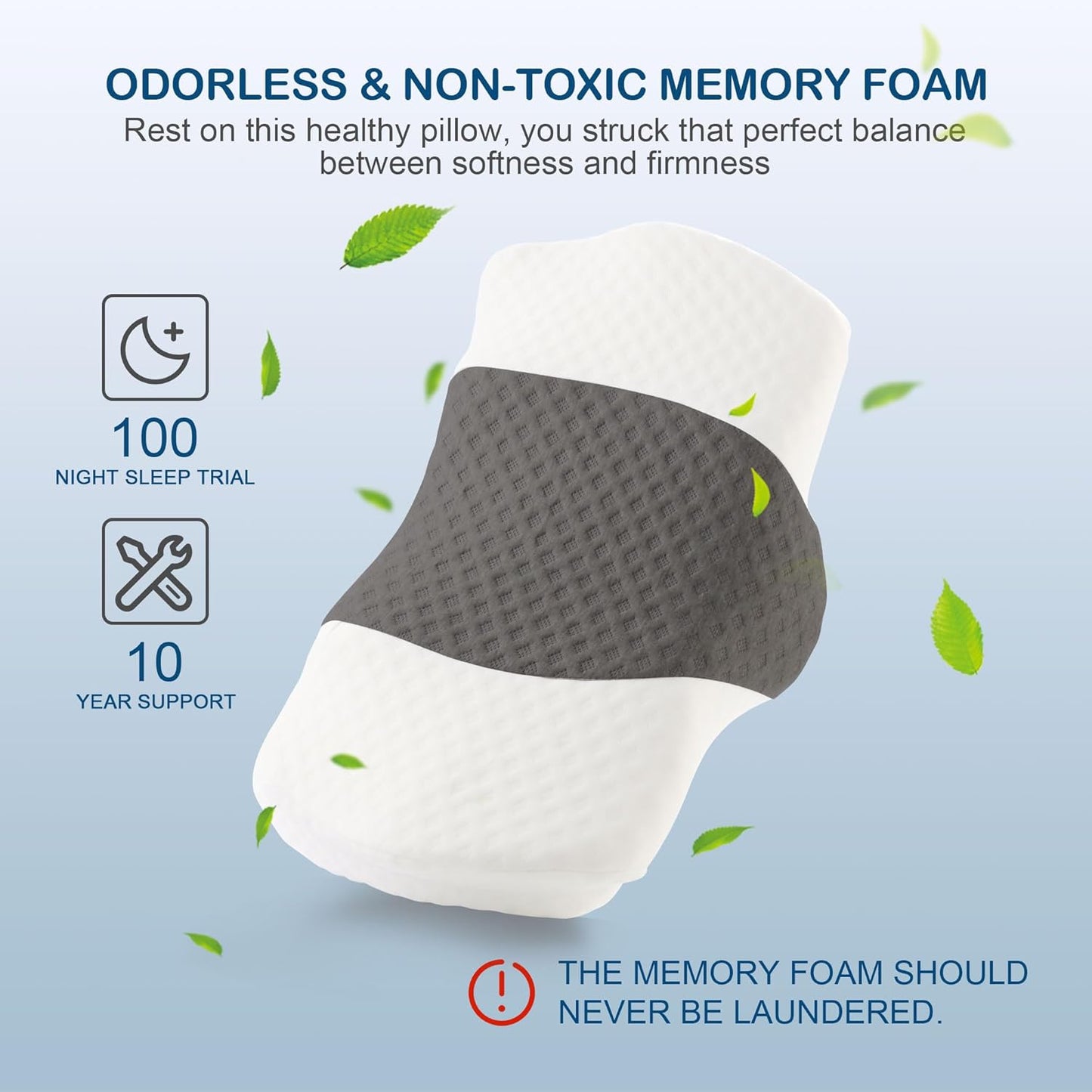 TOPPURE Cervical Neck Pillow with Breathable Pillowcase, Memory Foam Pillow Supportive for Neck & Shoulder Pain Relief for Side, Back, Stomach Sleepers(White&Grey)