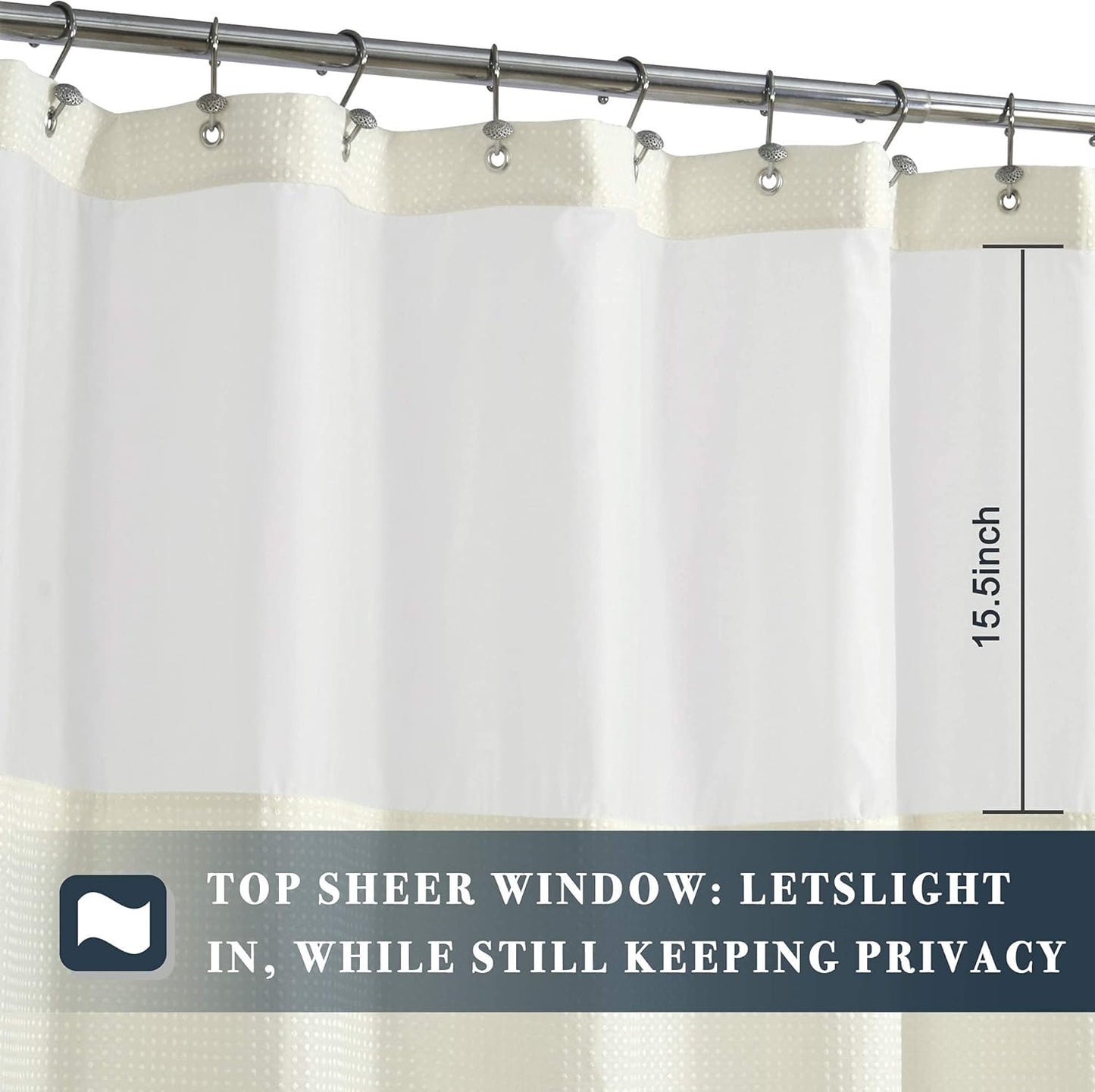 N&Y HOME Waffle Weave Shower Curtain with Snap-in Fabric Liner & Hooks Set - Hotel Style Cream Shower Curtain for Bathroom, Water-Repellent & Washable, Mesh Top Window - 71x72, Cream