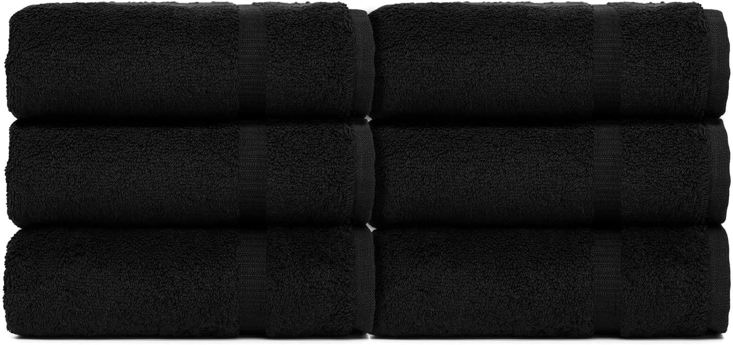 Luxury Hotel & Spa Collection, 100% Turkish Cotton 700 GSM Cloth, for Body wash, Makeup Remover & Facial Cleaning, Baby, face, Dobby Border Soft washcloths Towel Set 13" X 13", Black, Set of 6