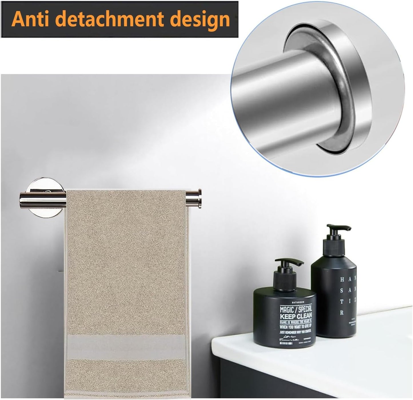 Hand Towel Holder - 9" Modern Design Towel Ring, Thicken SUS 304 Stainless Steel Towel Holder for Bathroom Wall, Contemporary Hand Towel Rack - Chrome