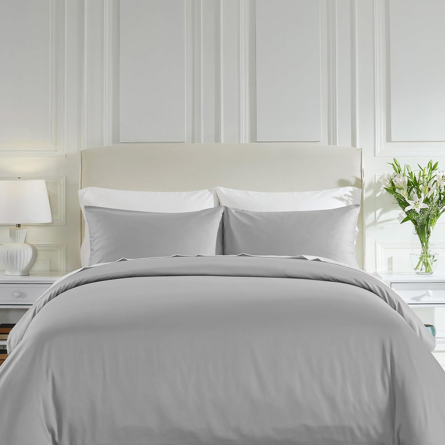 California Design Den 3 Pc King Size Duvet Cover Set -Winner Good Housekeeping Best Bedding Awards 2025, 400 Thread Count, 100% Cotton,Sateen Duvet Cover Cotton,Button Closure,Corner Ties - Light Grey