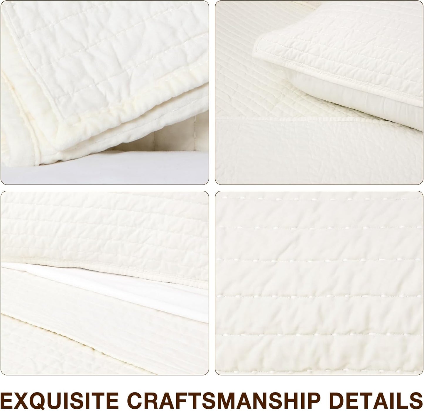 ELEGANT LIFE HOME Velvet Quilt Oversized King Reversible Royal Cotton Velvet Pic-Stitch Bedding Quilt - King Size - 108'' x 92'', Ivory