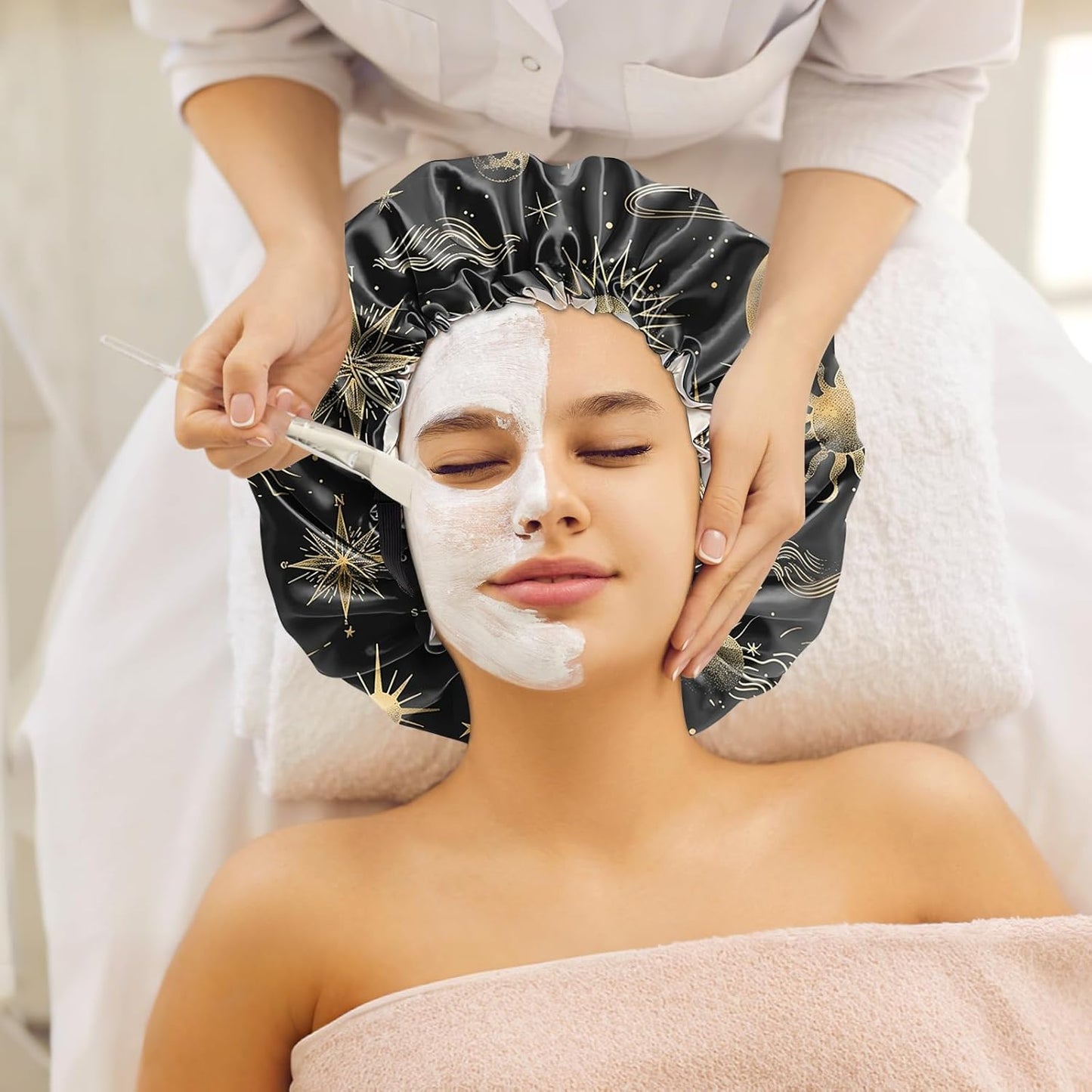 2 PCS Bonnets for Women Girls Satin Hair Bonnet Silk Adjustable Elastic Double Layer Hair Wrap Sleep Cap Comfort Cute-Sun Moon Sunset