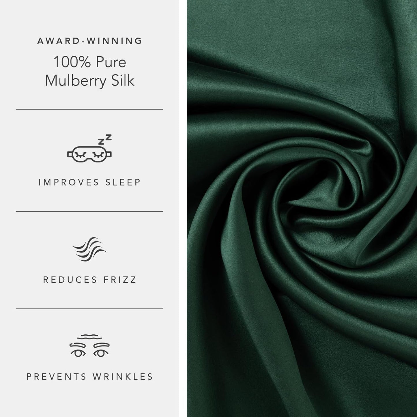 Fishers Finery 25mm 100% Pure Mulberry Silk Pillowcase (Dark Green King 2 Pack)